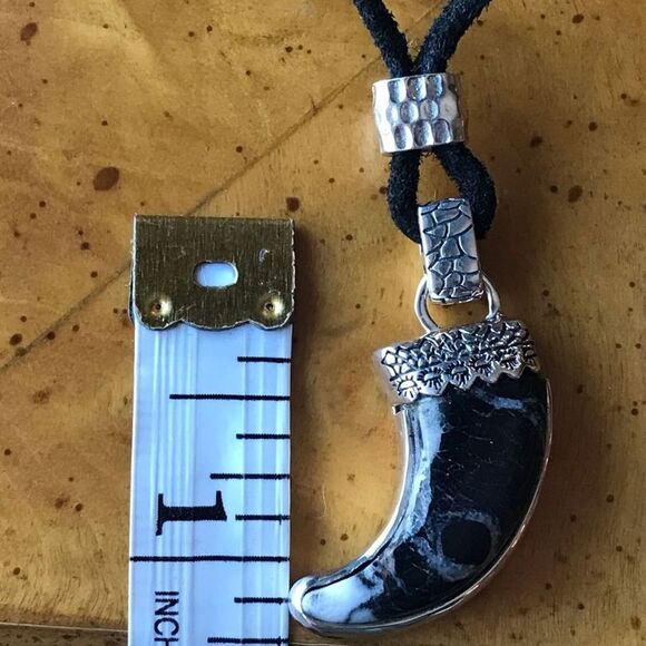 White Buffalo Turquoise Sterling Silver Leather Necklace - Picture 4 of 8